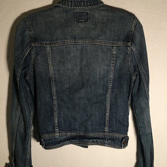 American Eagle Cropped Denim Jacket Women's S/P Blue Fade Distressed Trucker - Picture 7 of 11